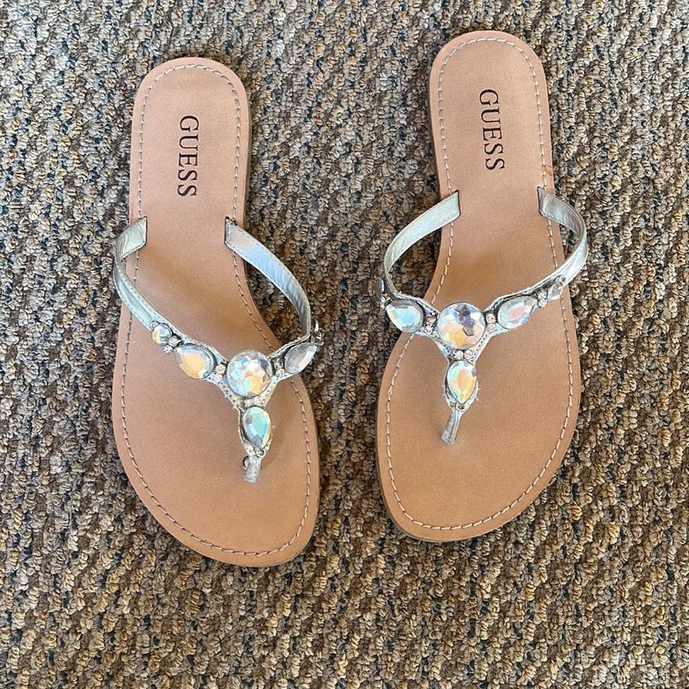 Guess rhinestone flip flops